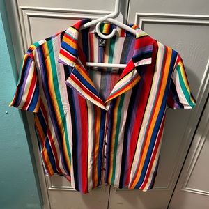 Forever 21 Striped Rainbow Button Up Shirt